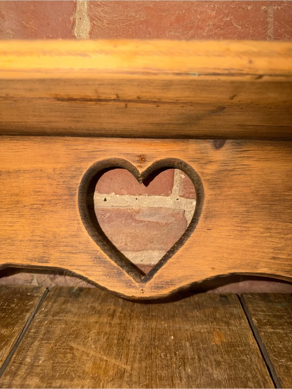 Wooden Heart Cutout Wall Shelf - Rustic Brown Farmhouse